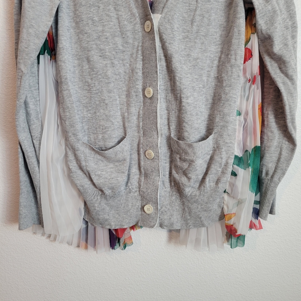 Sacai Designer Contrast Panel Pleated Flower Print Cardigan Size 2 - Picture 7 of 12